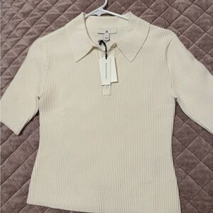 Cream Ribbed Polo Shirt